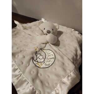 Baby Starters Bear Lovey Plush White Blanket I love you‎ The Moon Satin Minky